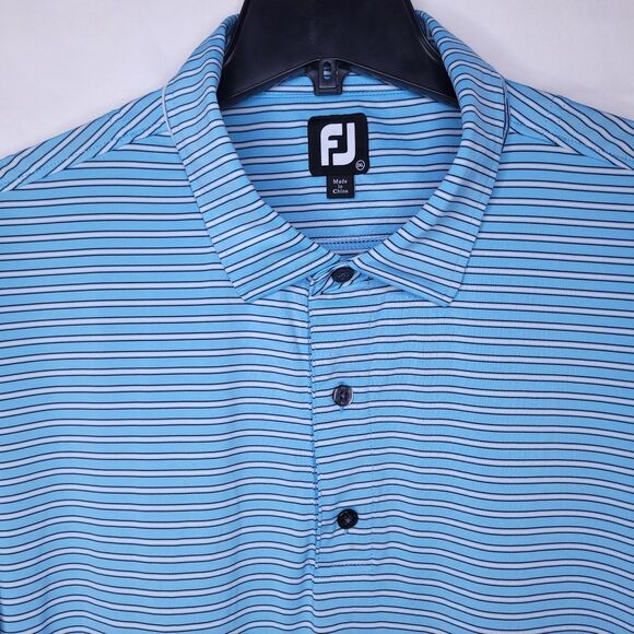 Footjoy Polo Shirt Men 3XL Striped Blue, White Golf Performance Activewear - Picture 1 of 12